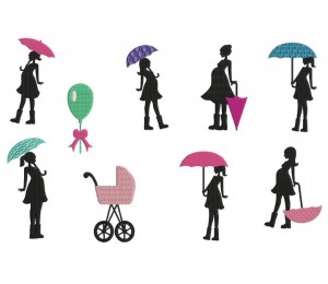 Stickserie - MAMI im Regen BUNT